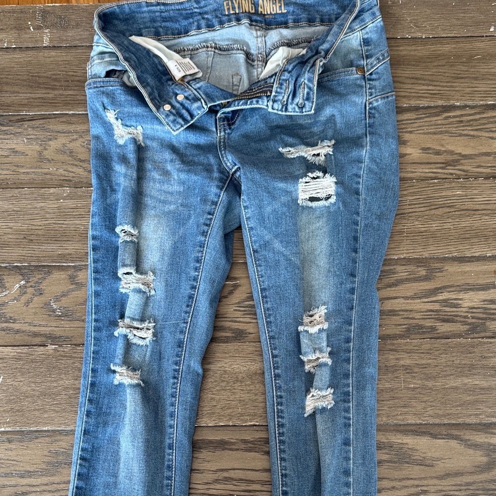Flying Angel Distressed Blue Skinny Jeans